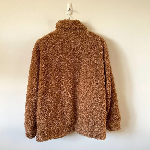 UGG Kaley Jackeline Camel Teddy Bear Oversized Jacket Zip Up Fur Coat Size Small - Picture 7 of 10